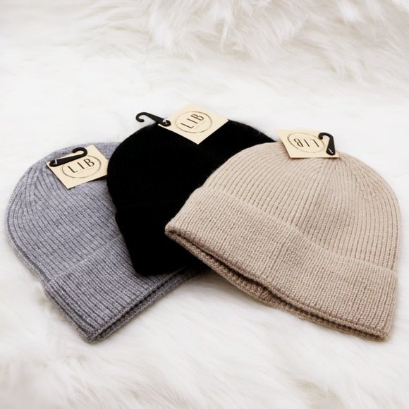 NEW Unisex Neutral Cozy Soft Rib Knit Cuff Classic Beanie Hat Beige Black Gray - Picture 9 of 16